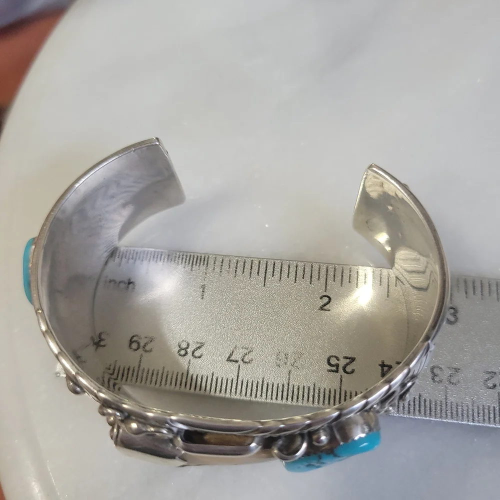 Sterling Silver,Natural Turquoise, Rare Bearclaw "TedJoe" Navajo Cuff Bracelet - Picture 8 of 12